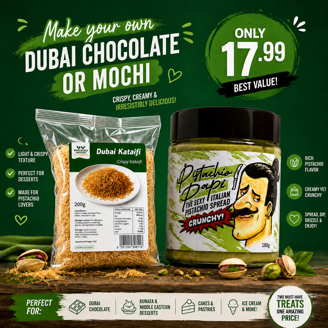 Premium Kataifi & Pistachio Papi Spread Bundle
