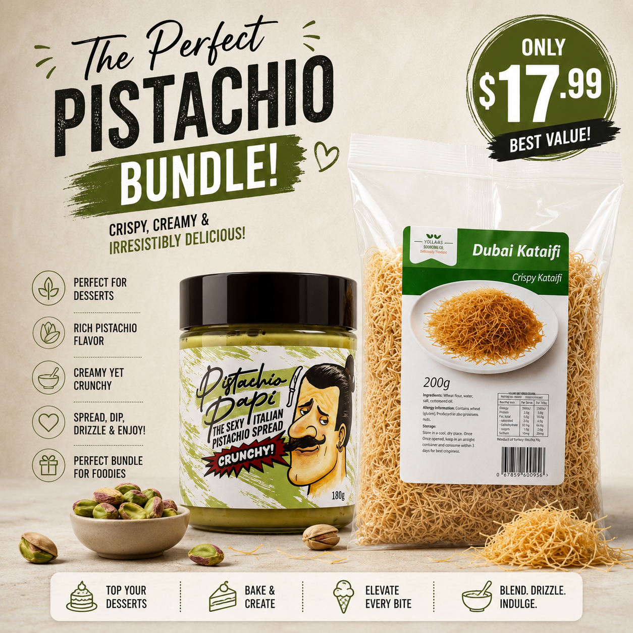 Premium Kataifi & Pistachio Papi Spread Bundle