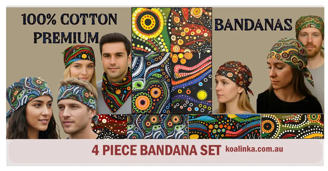 4 PCS Premium Bandana Set – 100% Cotton • Inspired by Australian Spirit - Koalinka