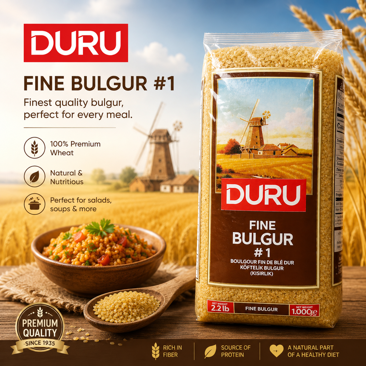Duru Fine Bulgur 1kg Premium Fine Wheat Bulgur