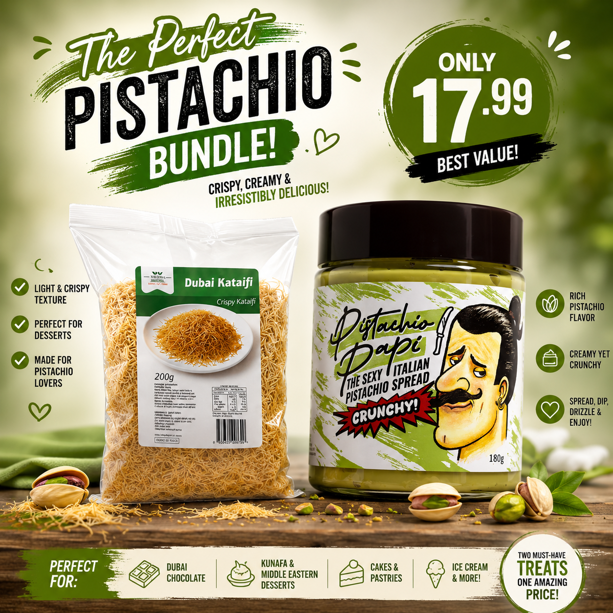 pistachio spread and kataifi